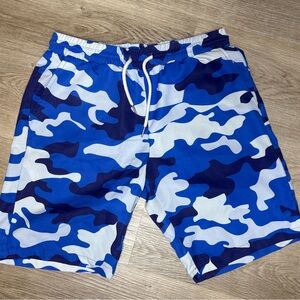 Blue Camo Athletic Shorts w/ Pockets Men’s Size S – Drawstring Summer Streetwear